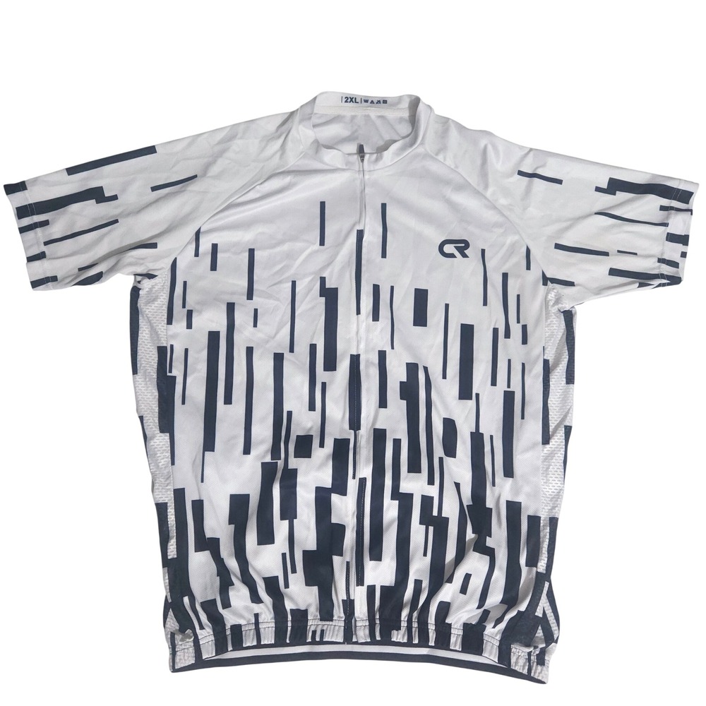 CR Cycling Jersey Mens 2XL White Black Geometric Short Sleeve Quarter Zip Top